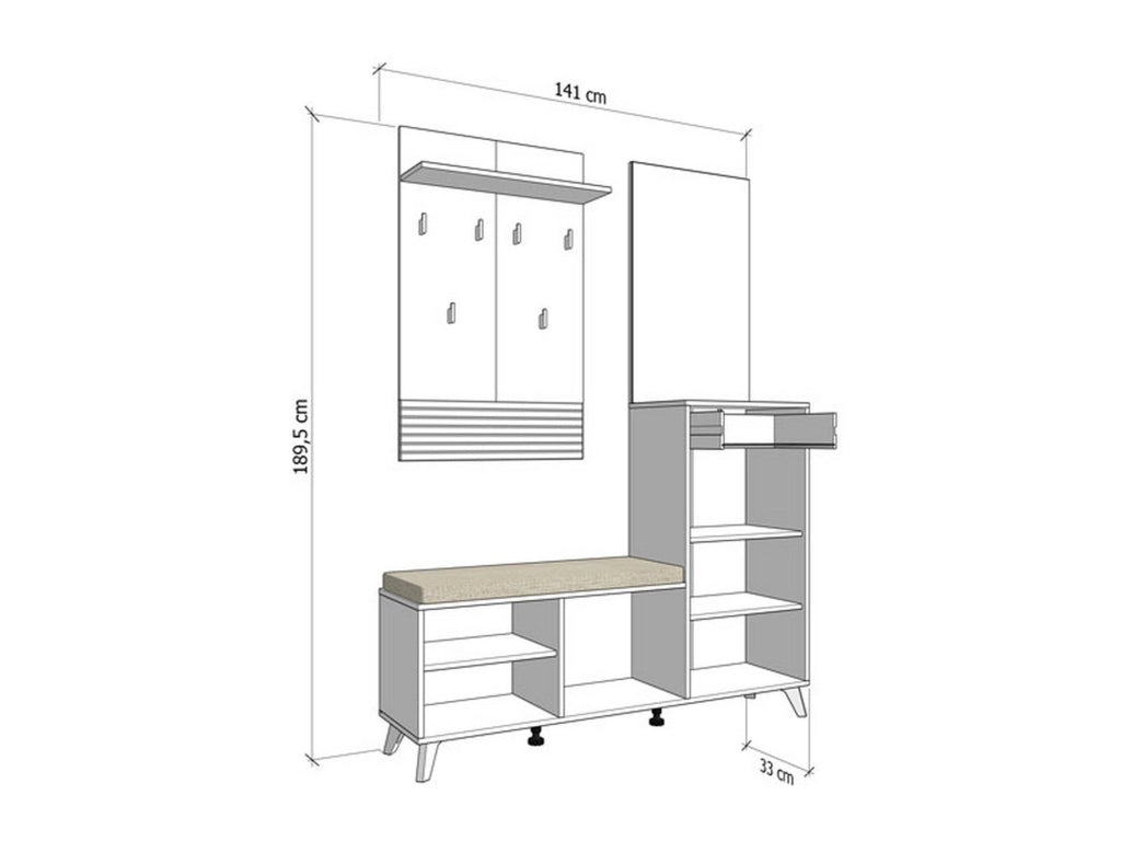 Longa, Mobile da Ingresso Specchio Incluso, 141x35x189.5h cm Bianco Opaco