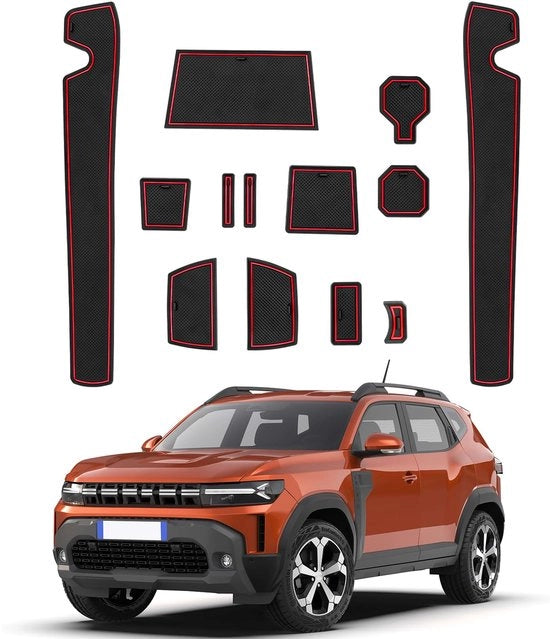 Accessori per Dacia Duster 3 III 2024 2025 Mattonelle in gomma per console centrale Antiscivolo per Duster 3 Antiscivolo gomma automatico per Duster 2024 ibrido (Rosso)