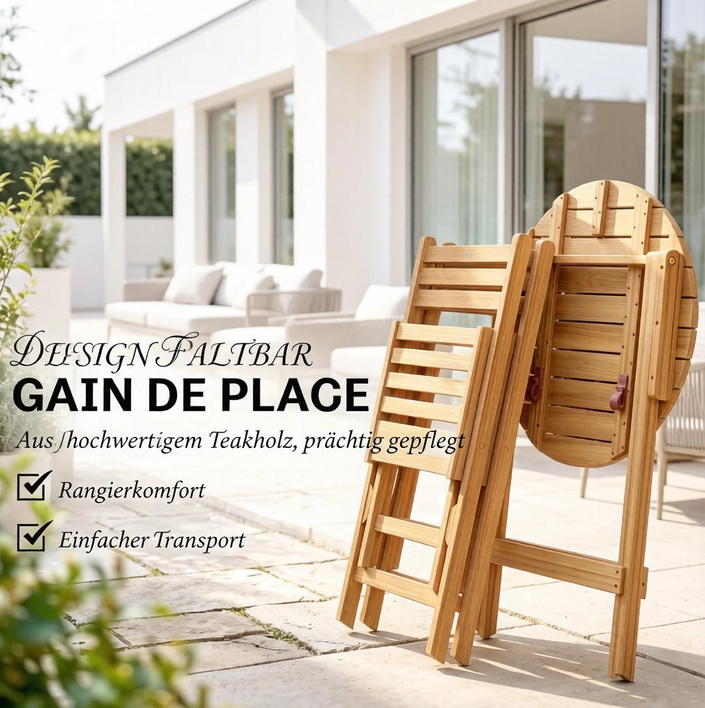 Set da giardino pieghevole in acacia con tavolo e 2 sedie