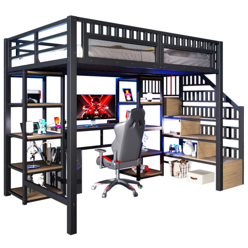Letto a soppalco 140x200 cm con scrivania, LED e USB