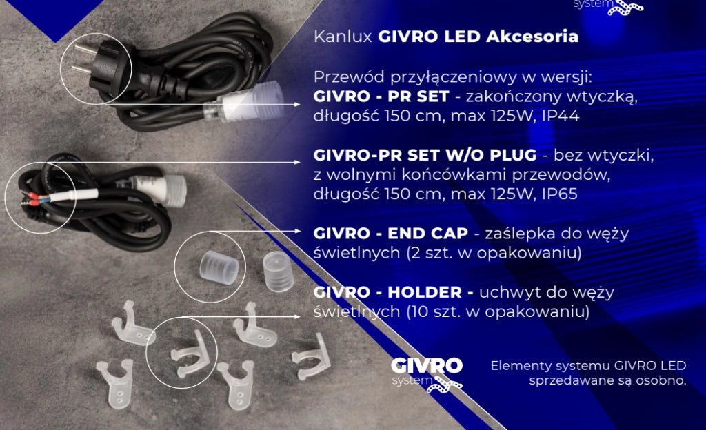 Cavo alimentazione con spina per tubo Givro Kanlux IP65