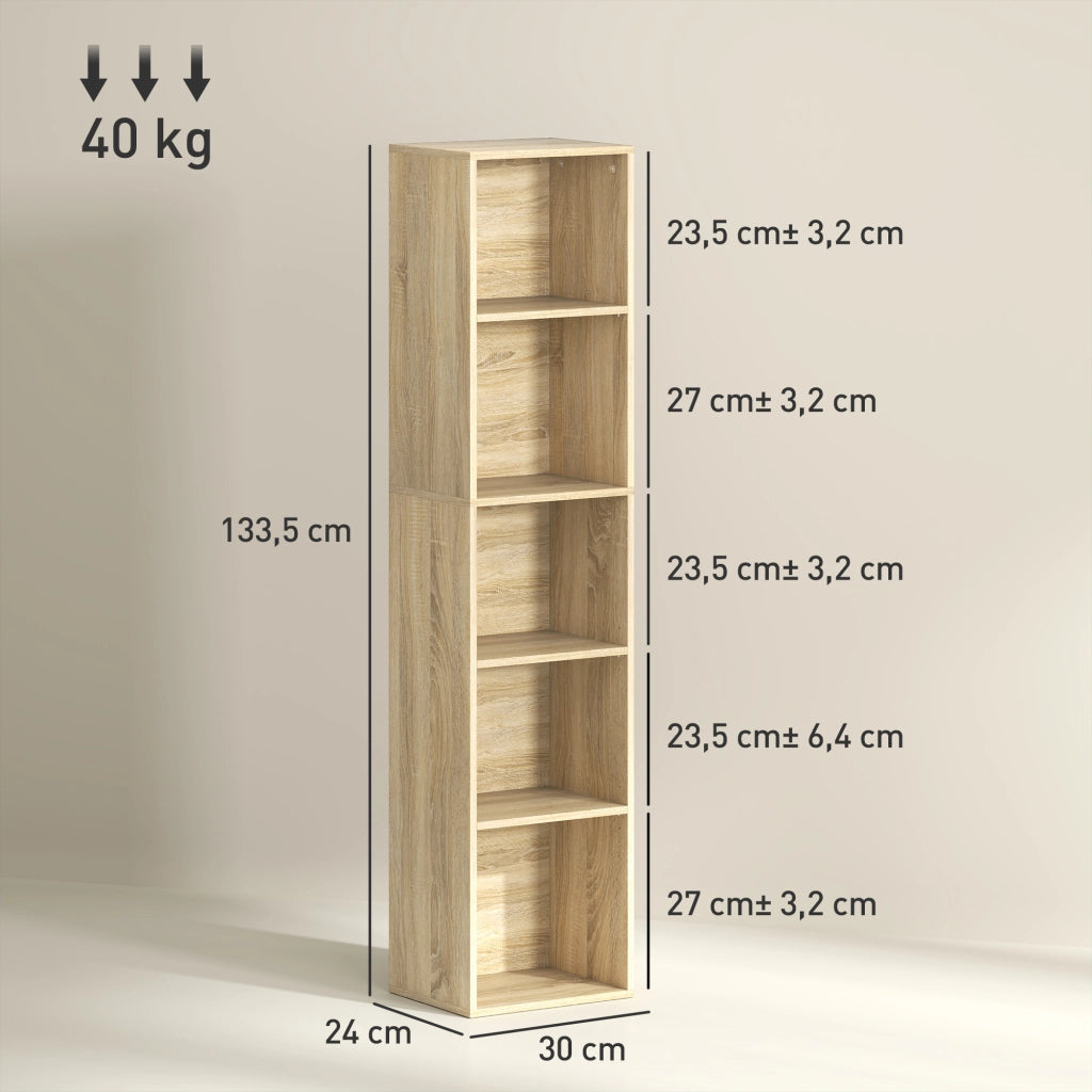 Libreria 5 livelli con ripiani regolabili ¨C zephmum ¨C 30x24x133,5cm, naturale