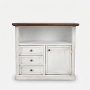 Mobile Porta tv Shabby chic bicolore bianco anticato e noce anta telaio, 1 anta 3 cassetti 1 vano