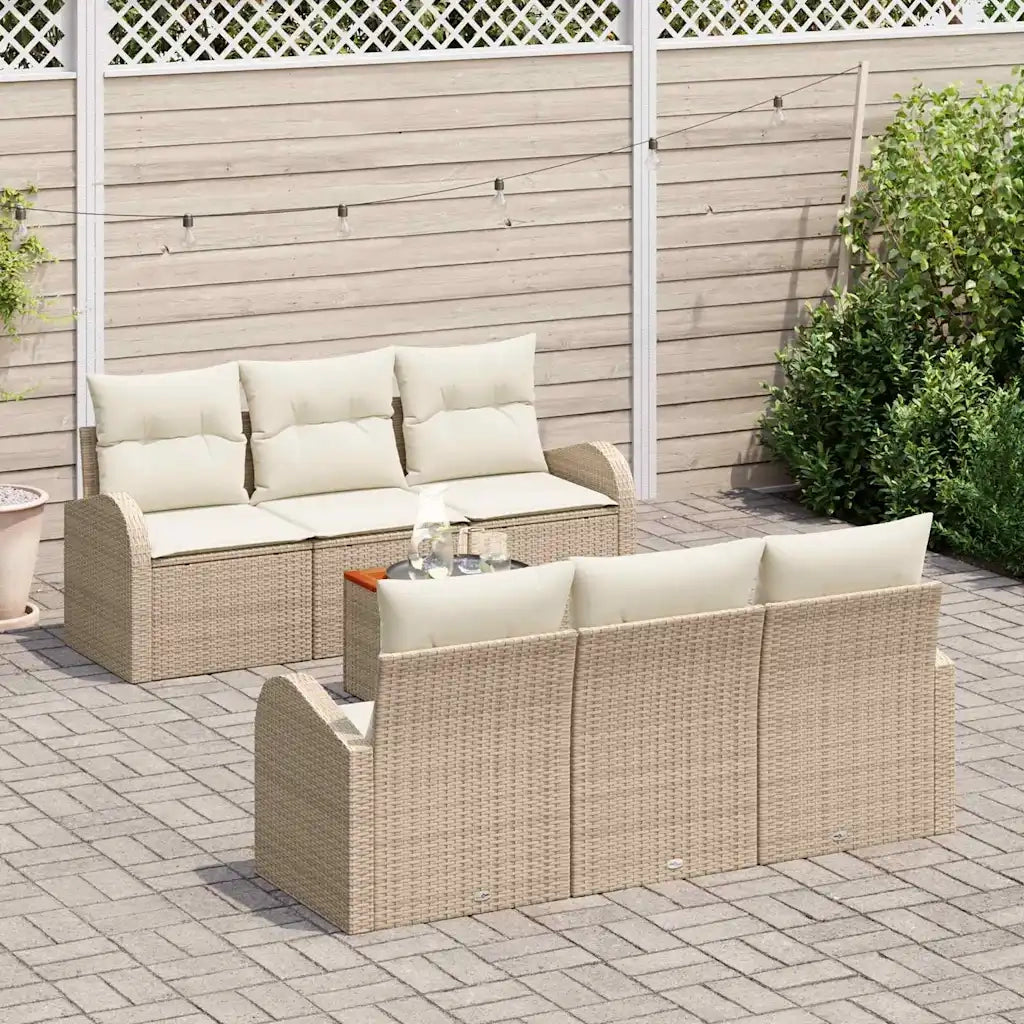 Set Divano da Giardino con cuscino 7 pcs Beige polyrattan 3347526