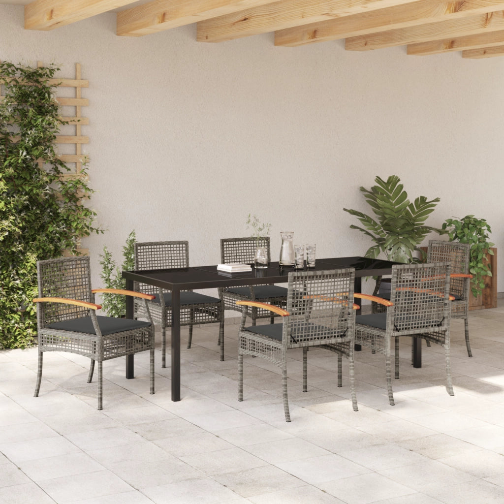 Set pranzo giardino con cuscini grigi in rattan poliestere