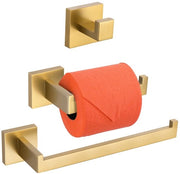 Set di accessori da bagno in acciaio inossidabile, SUS 304, contenitore per le salviette, appoggio per il rullo del water, appoggio per il gommato, fissaggio alla parete, finitura a sborracchiotto dorato, Q7010GD