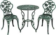 Set Tavolo da Bistrot in Fusione di Alluminio Set da 3 Pezzi Tavolino con 2 Sedie per Giardino Balcone Bordo Piscina, Colore Verde Bronzo/Bianco (Verde Bronzo)
