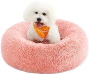 Letto per cani Fluffy Letto per gatti Donut cuscino Lavabile Rimovibile riempimento centrale Lungo Pluche 70 cm di diametro Rosa PGW039P01