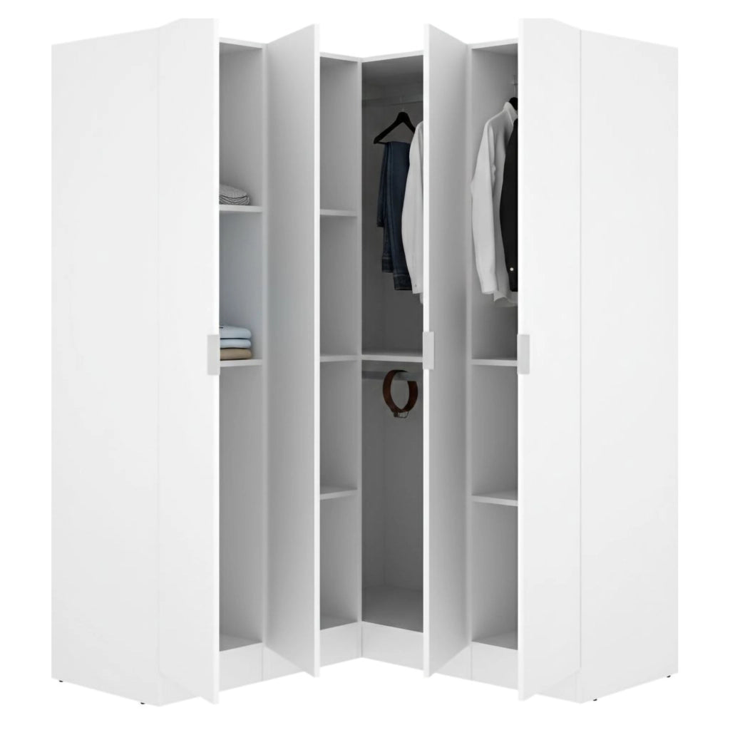Armadio Camera da Letto Woodbury, Guardaroba Grande 8 Ripiani, 131x184h cm Bianco