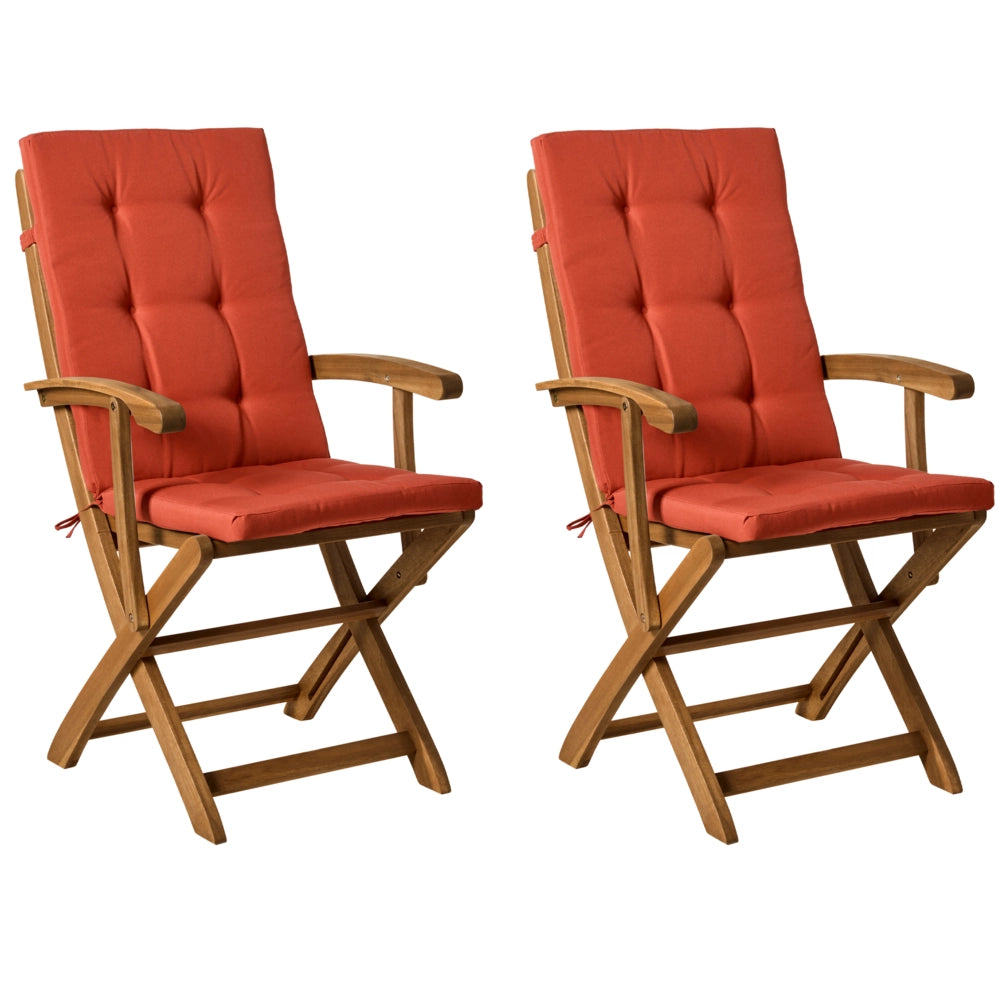 Set di 2 sedie da pranzo da giardino in legno con cuscini telaio in legno di acacia pieghevole design rustico rosso