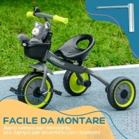 Triciclo per Bambini da 2-5 Anni con Seduta Regolabile e Campanello, 70.5x50x58cm, Nero