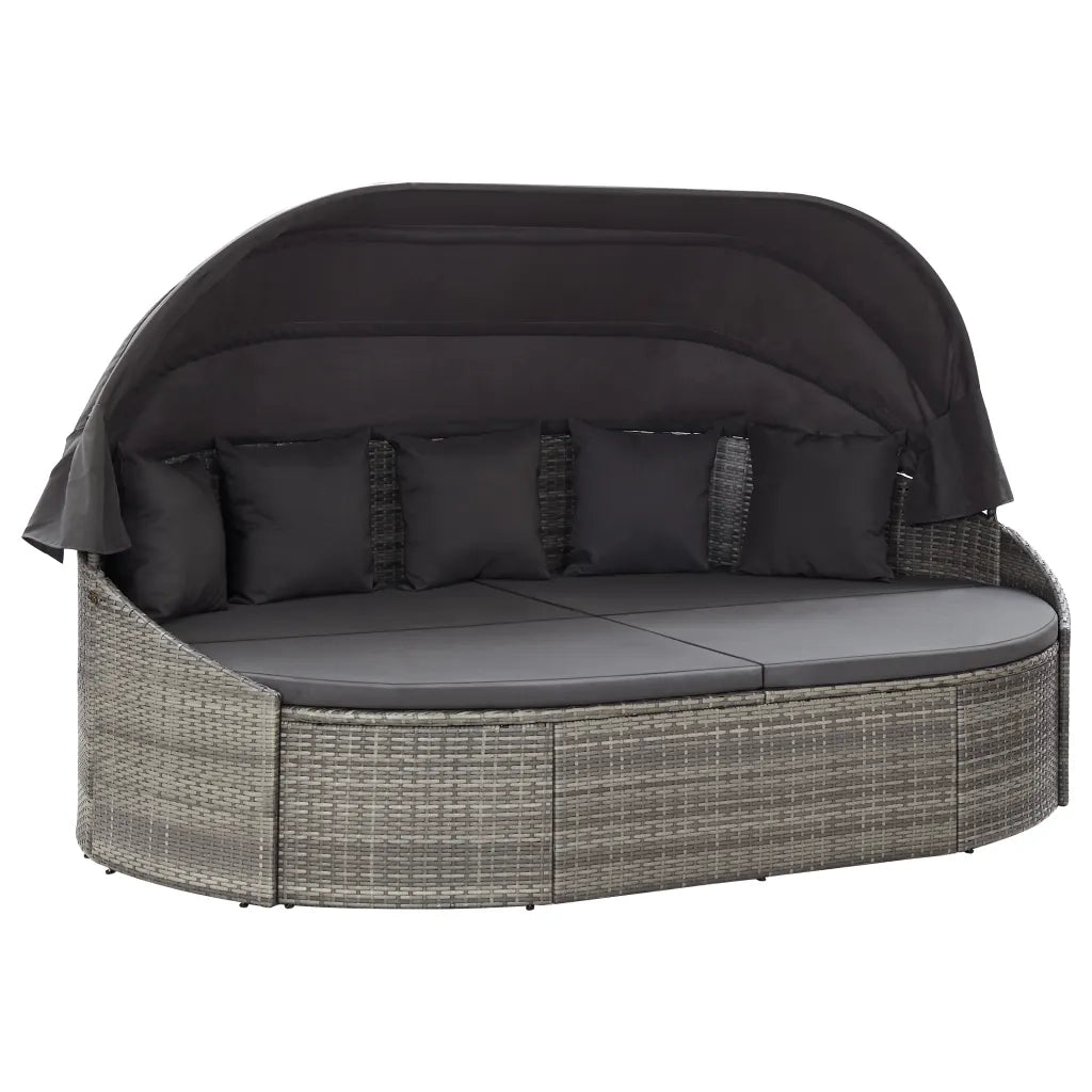 Lettino Prendisole con Baldacchino in Polyrattan Grigio  cod mxl 73228