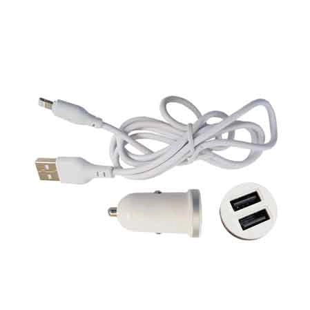 CARICATORE USB DA AUTO CON CAVO DI RICARICA 2,1A - 2 USB- 100 cm - Attacco Lightning
