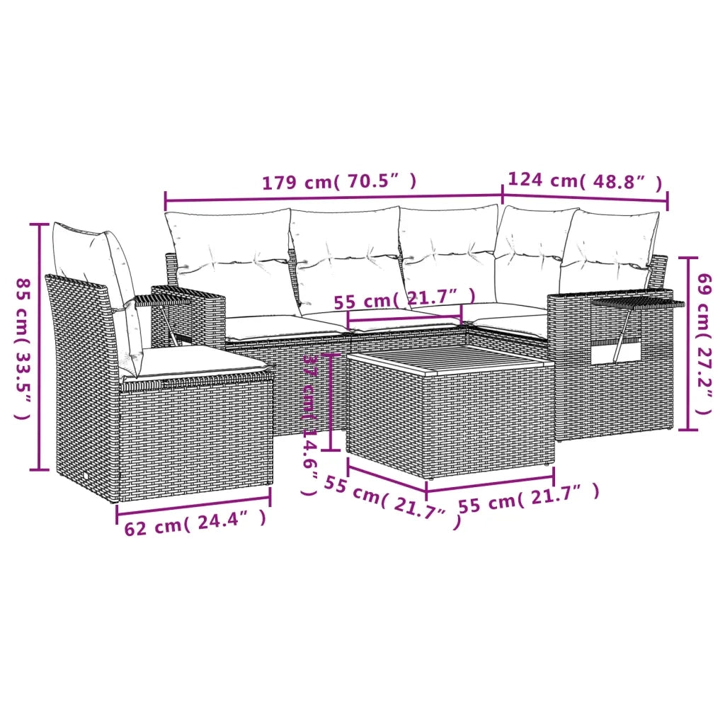 Set Divano da Giardino 6 pz con Cuscini Nero in Polyrattan 3256895