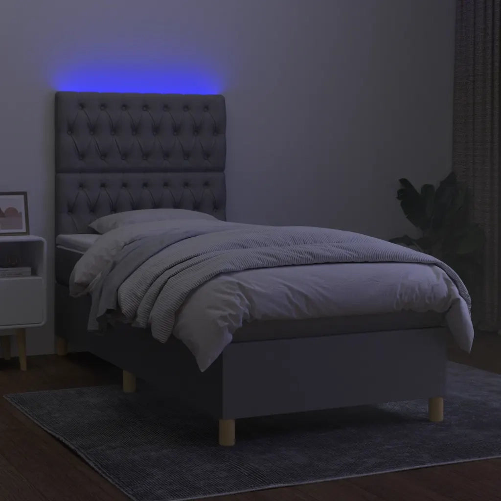 Letto a Molle Materasso e LED Grigio Chiaro 90x200 cm Tessuto cod mxl 77250