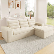 Divano angolare modulare 4 posti beige in velluto a coste senza telaio, versatile e confortevole