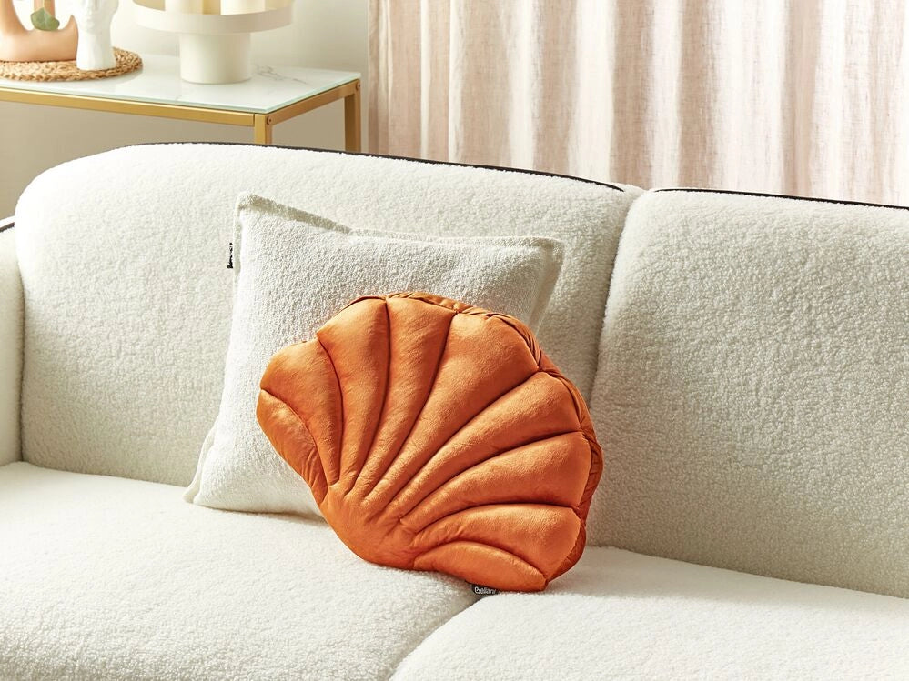 Cuscino decorativo in velluto a forma di conchiglia arancione a tinta unita soggiorno camera da letto