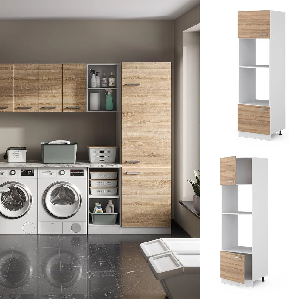 Dispensa universale R-Line, Sonoma, 60 cm con ripiani e ante a giorno, per la conservazione di utensili domestici e scorte
