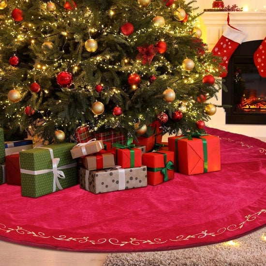 Abito da Natale di velluto, Abito da Natale di bronzo dorato, Regalo di Natale retro, Decorazione di Natale rurale (rosso)