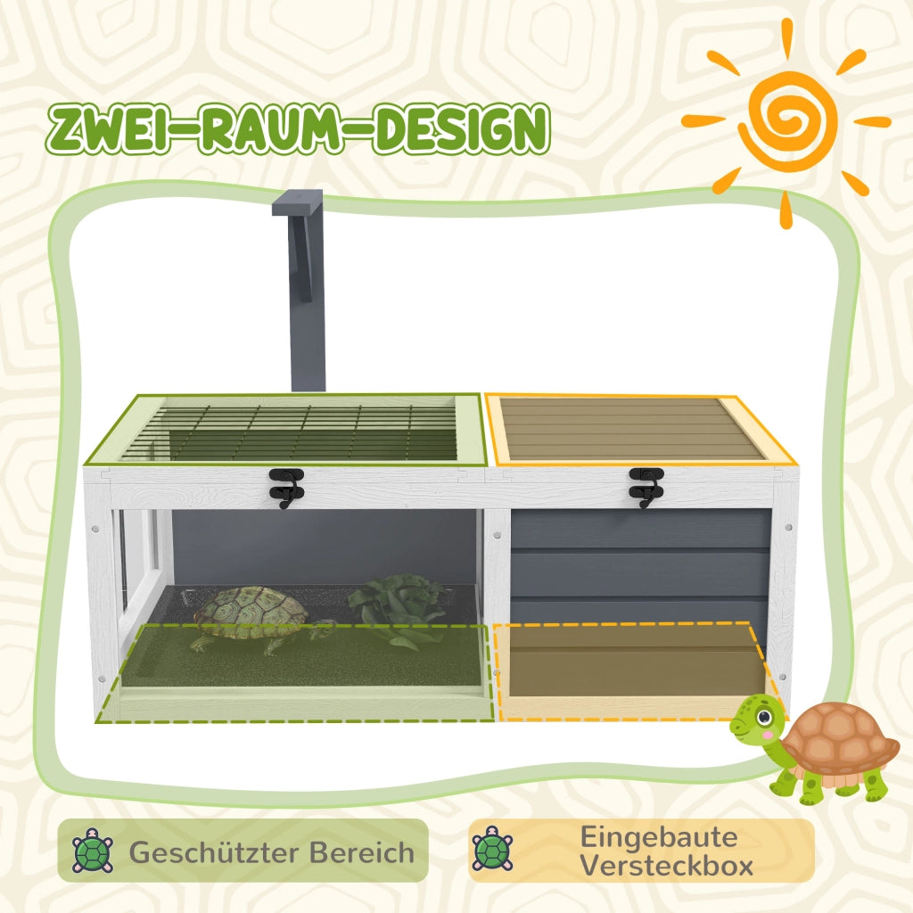 Casa per Tartarughe con 2 Stanze ¨C Xylo ¨C Legno Grigio con Coperchio e Finestre