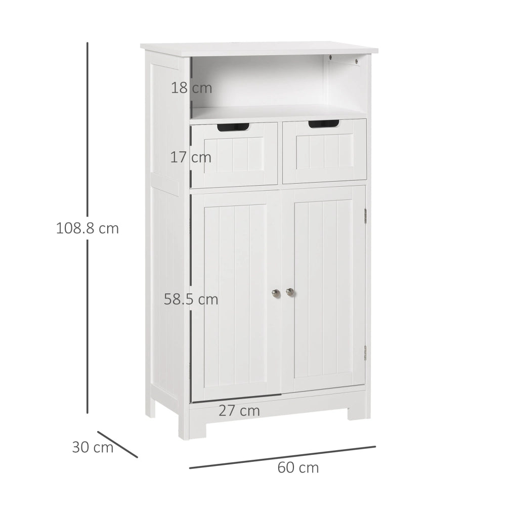 Mobiletto da Bagno 2 Ante 2 Cassetti 60x30x108,8 cm in MDF Bianco