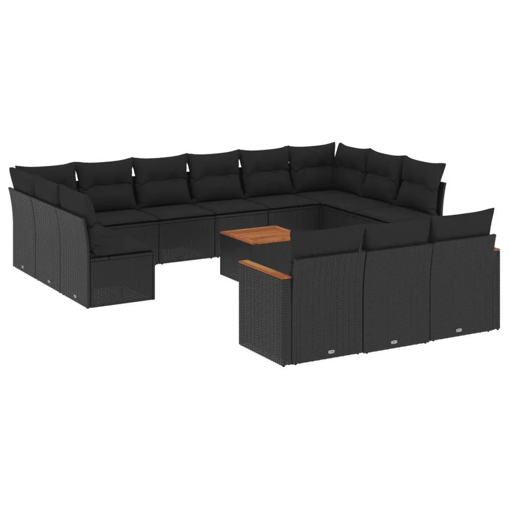 Set Divani da Giardino 14pz con Cuscini in Polyrattan Nero 3226461