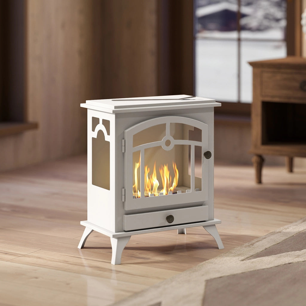 Camino a Bioetanolo da Pavimento con Serbatoio 0,9L ¨C zephmum ¨C 45x28x54cm Bianco