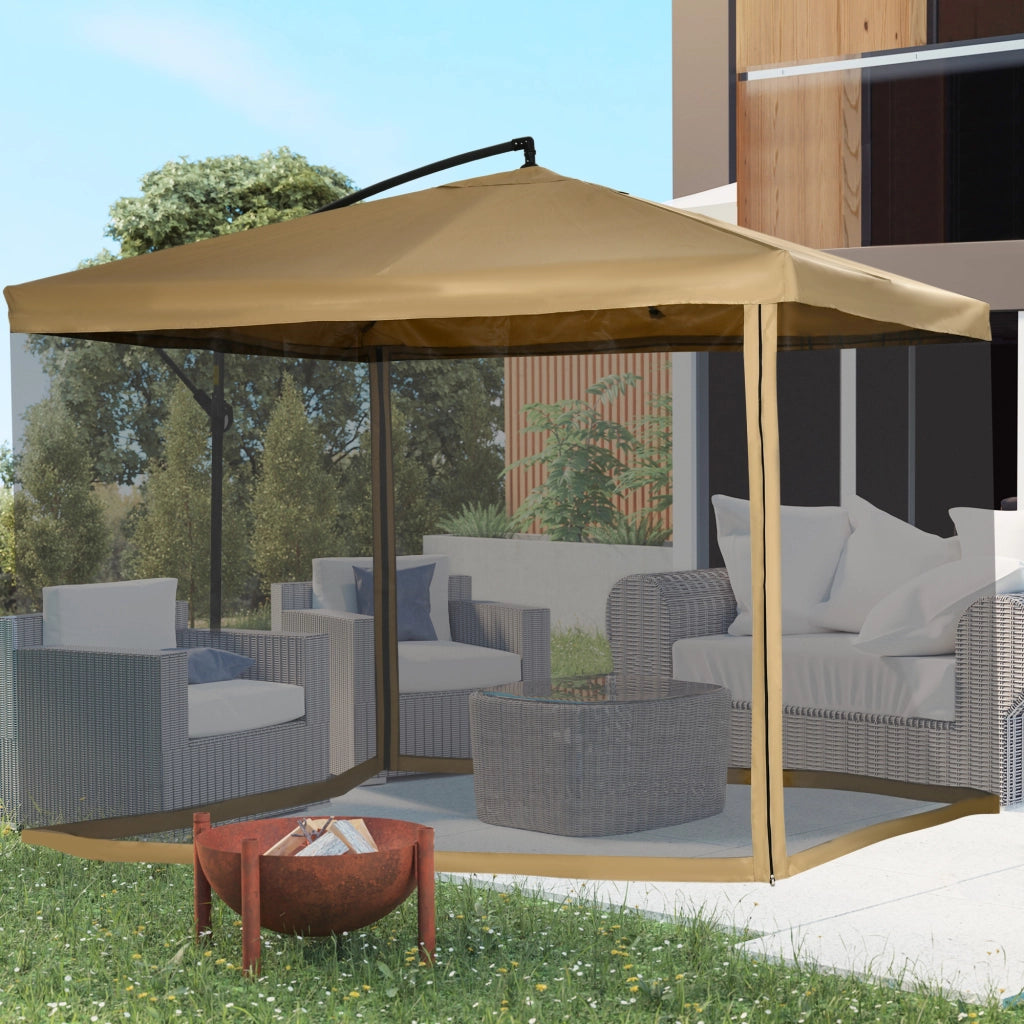 Ombrellone da Giardino con Zanzariera ¨C zephmum ¨C Bianco e Nero 295x295x260 cm