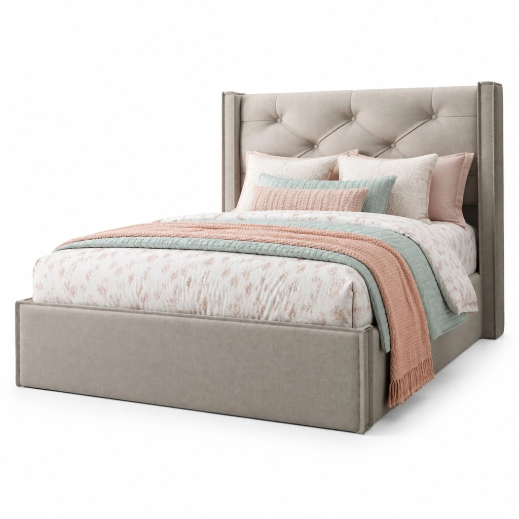Letto singolo imbottito con contenitore 90x200 cm, grigio chiaro