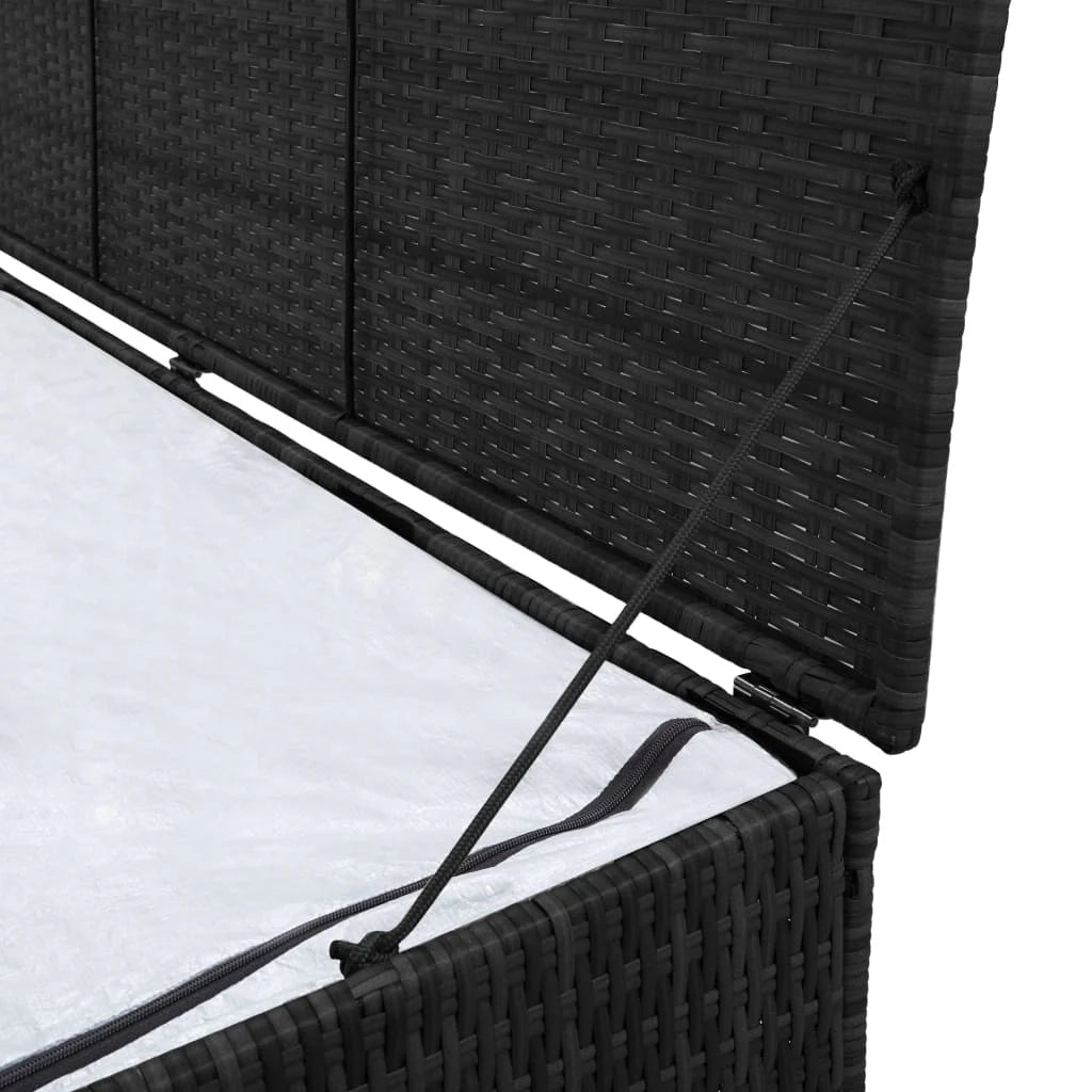 Contenitore/box da giardino 150 x 50 x 60 cm resina intrecciata nera 02_0013114