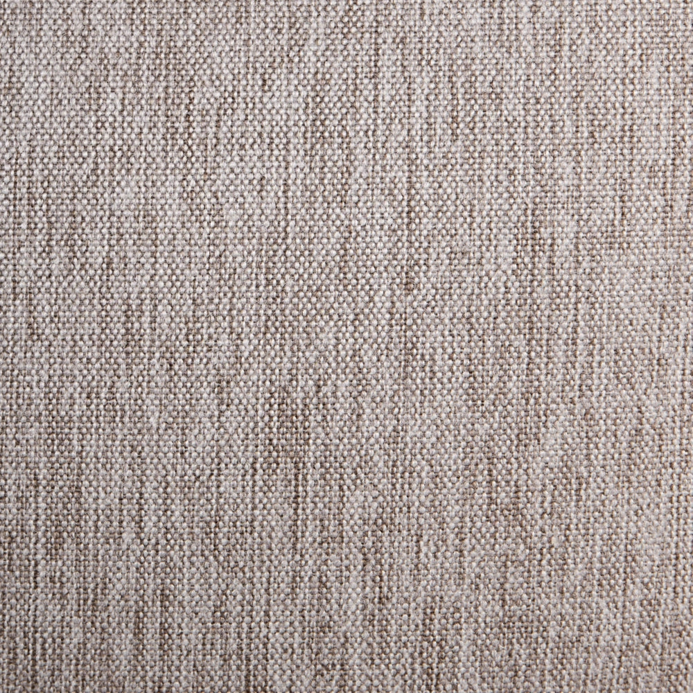 Sedia da pranzo beige con rivestimento in poliestere, gambe in ferro nero, braccioli e base girevole stile moderno per la sala da pranzo.