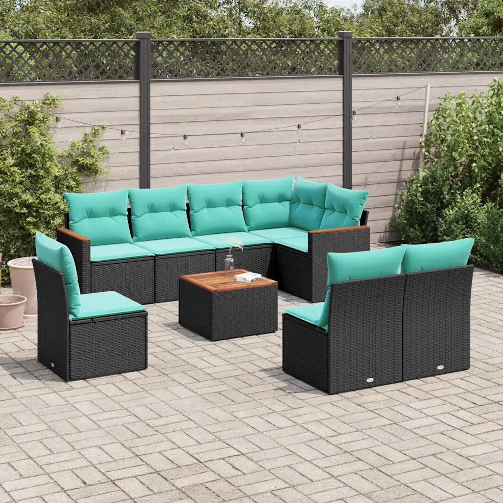 Set Divani da Giardino 9 pz con Cuscini Nero in Polyrattan 3226050