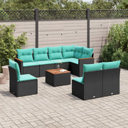 Set Divani da Giardino 9 pz con Cuscini Nero in Polyrattan 3226050
