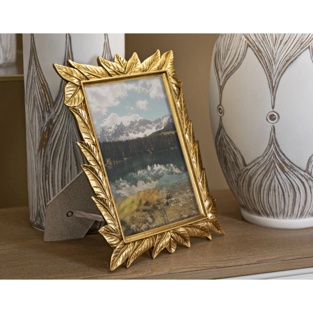 Cornice portafoto Laurel oro con decoro a foglie di alloro 15x20 cm