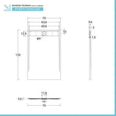 Piatto doccia 70x120 bianco pietra in resina riducibile con canalina Argo