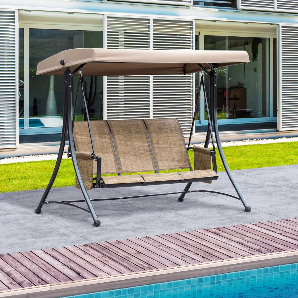 Dondolo da Giardino 3 Posti con Tettuccio Regolabile ¨C zephmum ¨C Marrone 196x128x172cm