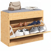 Panca Portascarpe in Bamb¨´ ¨C Minimal ¨C Legno Naturale, Rotan, Seduta Imbottita