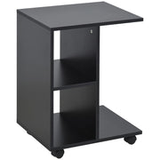 TAVOLINO DA SALOTTO A C CON 2 RIPIANI APERTI E 4 RUOTE 45X35X58 CM NERO