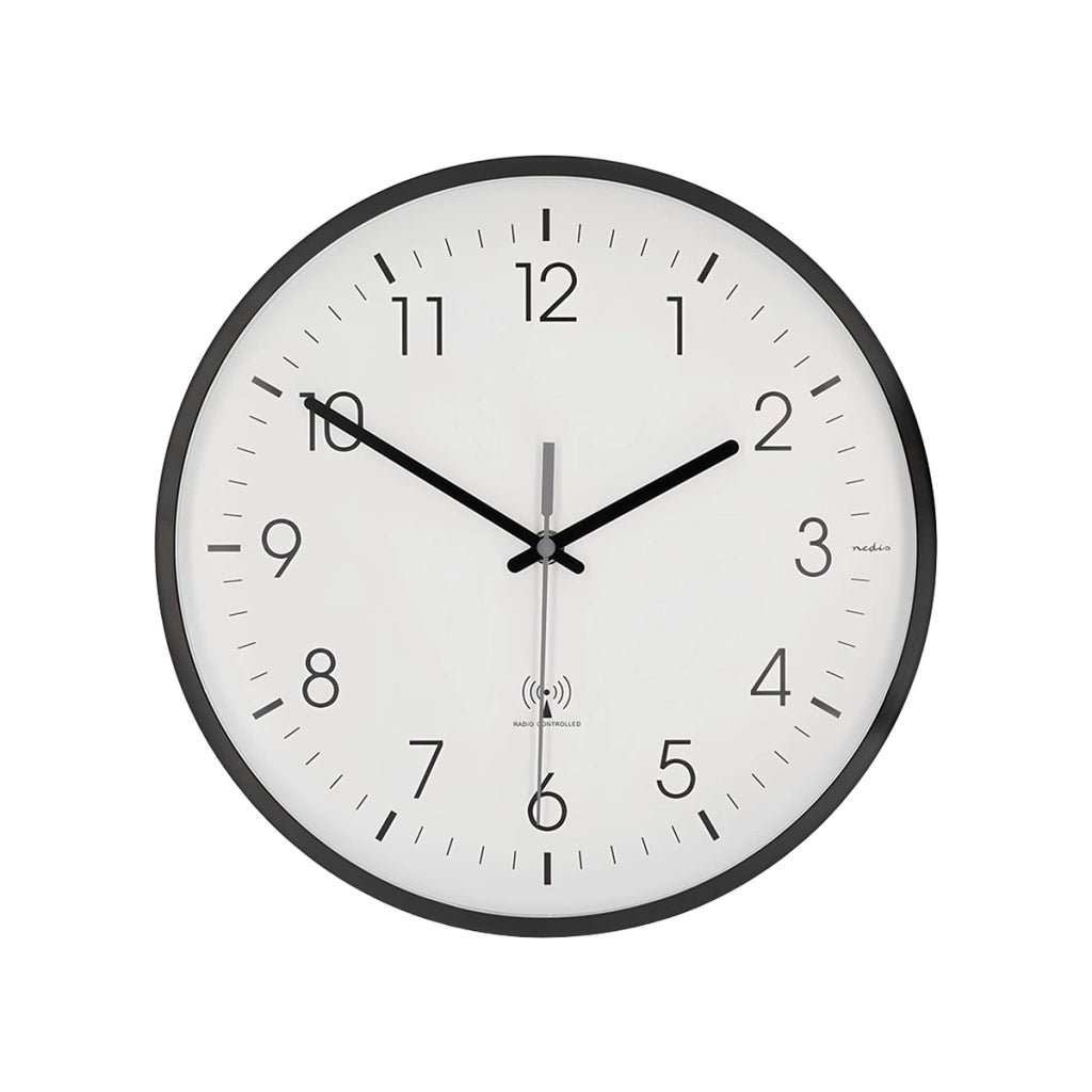 Orologio da Parete Radiocontrollato 30 cm Silenzioso Sincronizzazione Automatica Bianco / Nero Nedis
