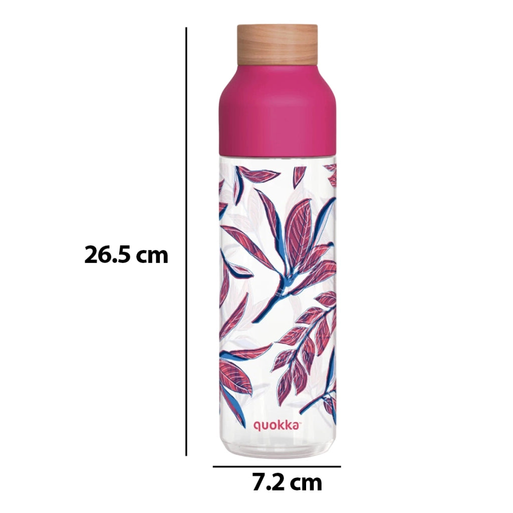 Bottiglia d'acqua Ice 840ml con tappo in legno e motivo Fogliame stilizzato Rosa Quokka