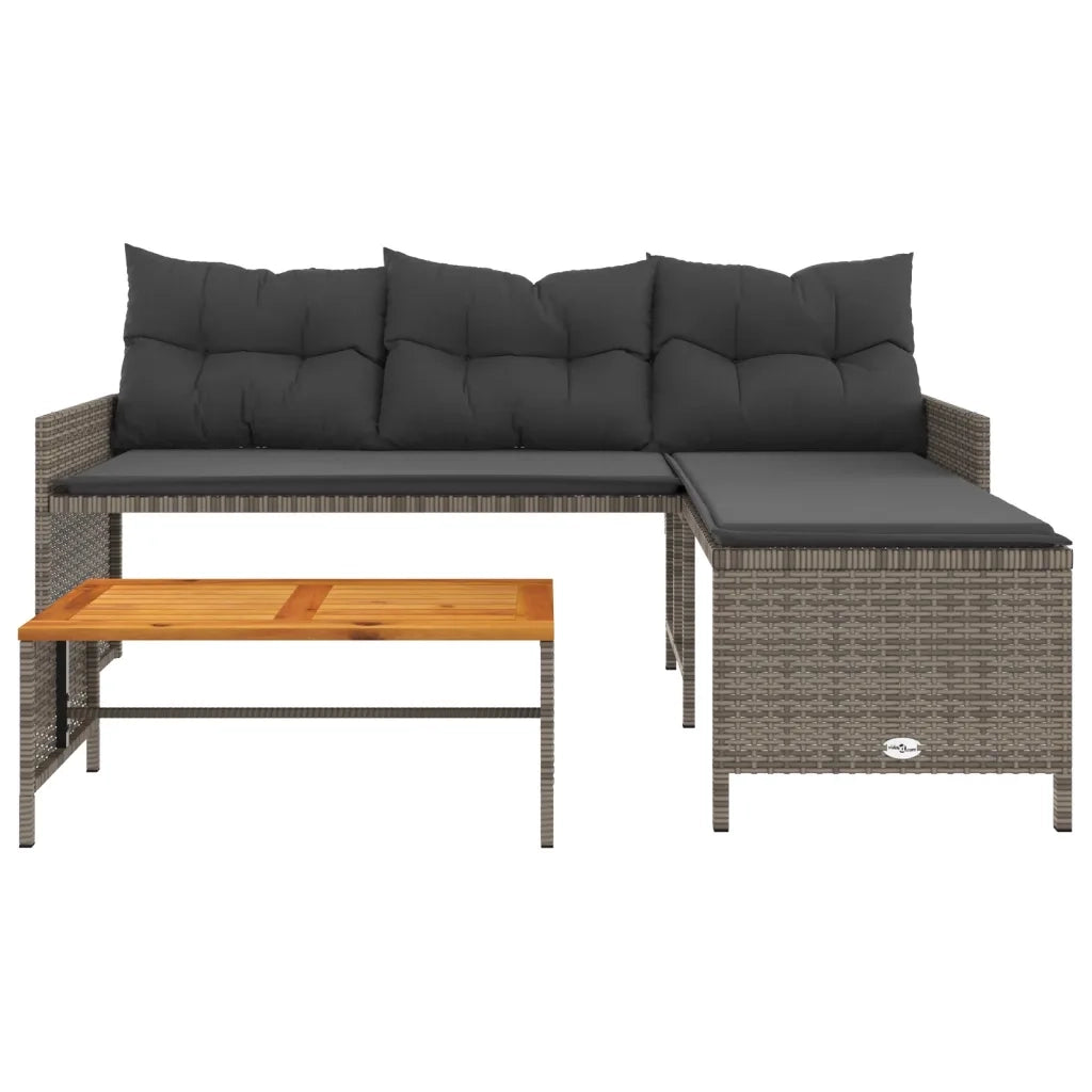 Divano da Giardino con Tavolo e Cuscini a L-Sofa da Giardino-Divano da esterno Grigio Polyrattan 226646