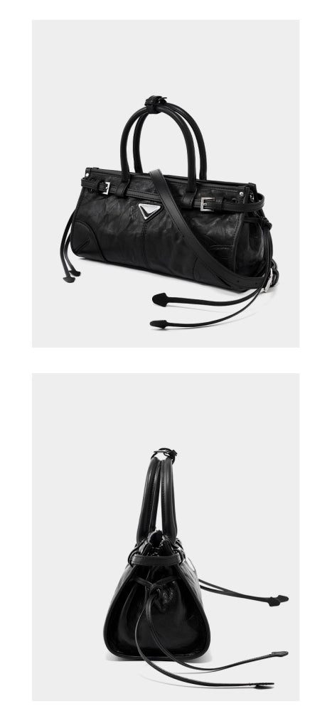 Borsa a mano da donna in vera pelle nera