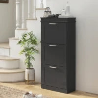 Scarpiera Moderna con 3 Cassetti Ribaltabili per 15 Paia di Scarpe e Ripiano Regolabile, 54x24x117.5cm, Nero