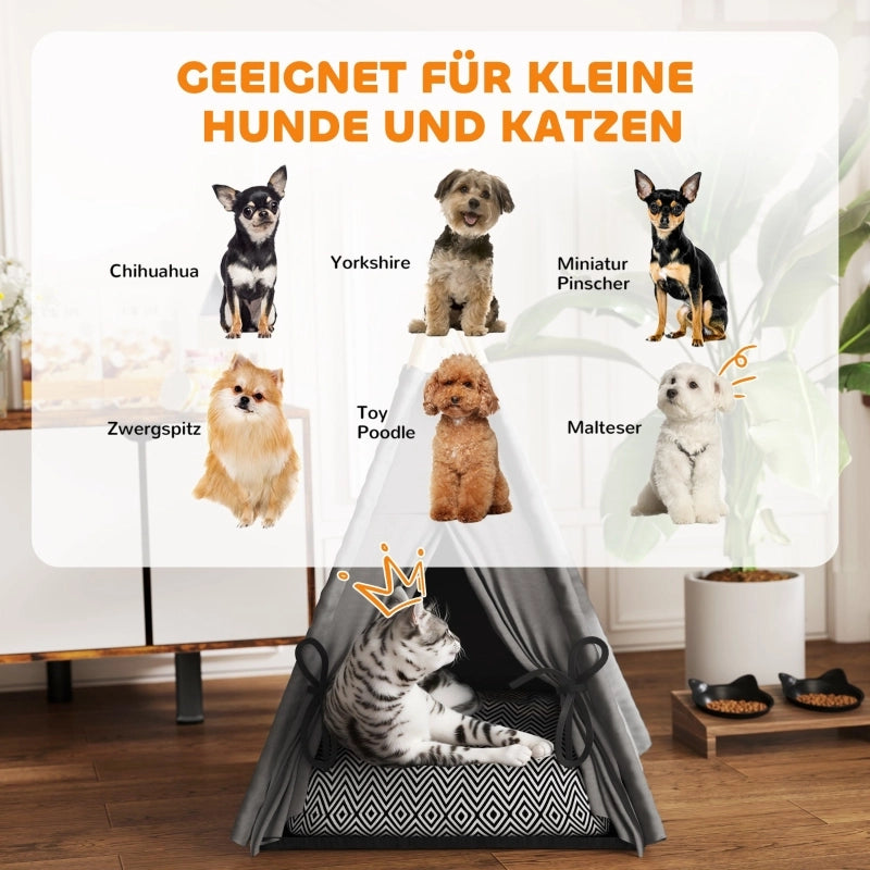 Tenda teepee per animali domestici, tenda per gatti con cuscino sfoderabile e lavabile, casetta per gatti con pavimento antiscivolo, palla da gioco,