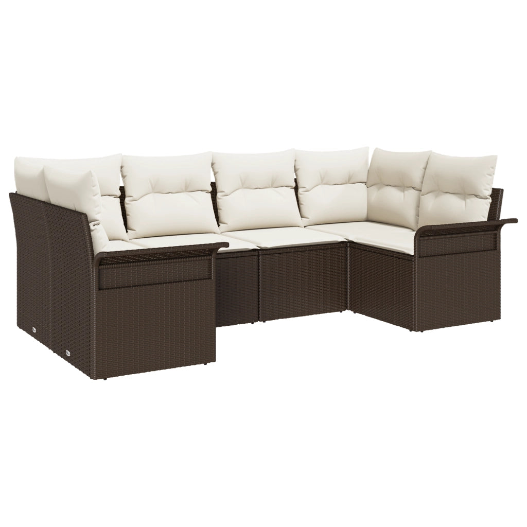 Set Divani Giardino 6 Pezzi con Cuscini Rattan Poliestere Marrone