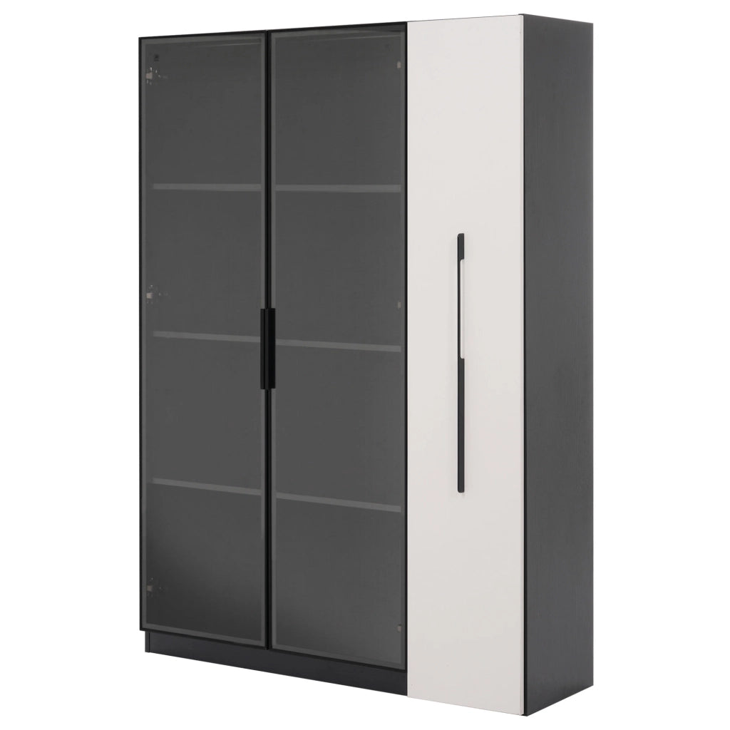 Armadio multifunzione 110,5x35x160 cm - Zephmum- Vetrina con LED, cassetto laterale, design bianco e nero