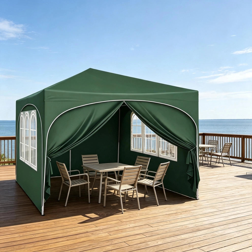 Gazebo da Giardino Pieghevole 3x3 m Verde con Pareti Laterali, Struttura in Metallo e Tessuto Oxford 210D