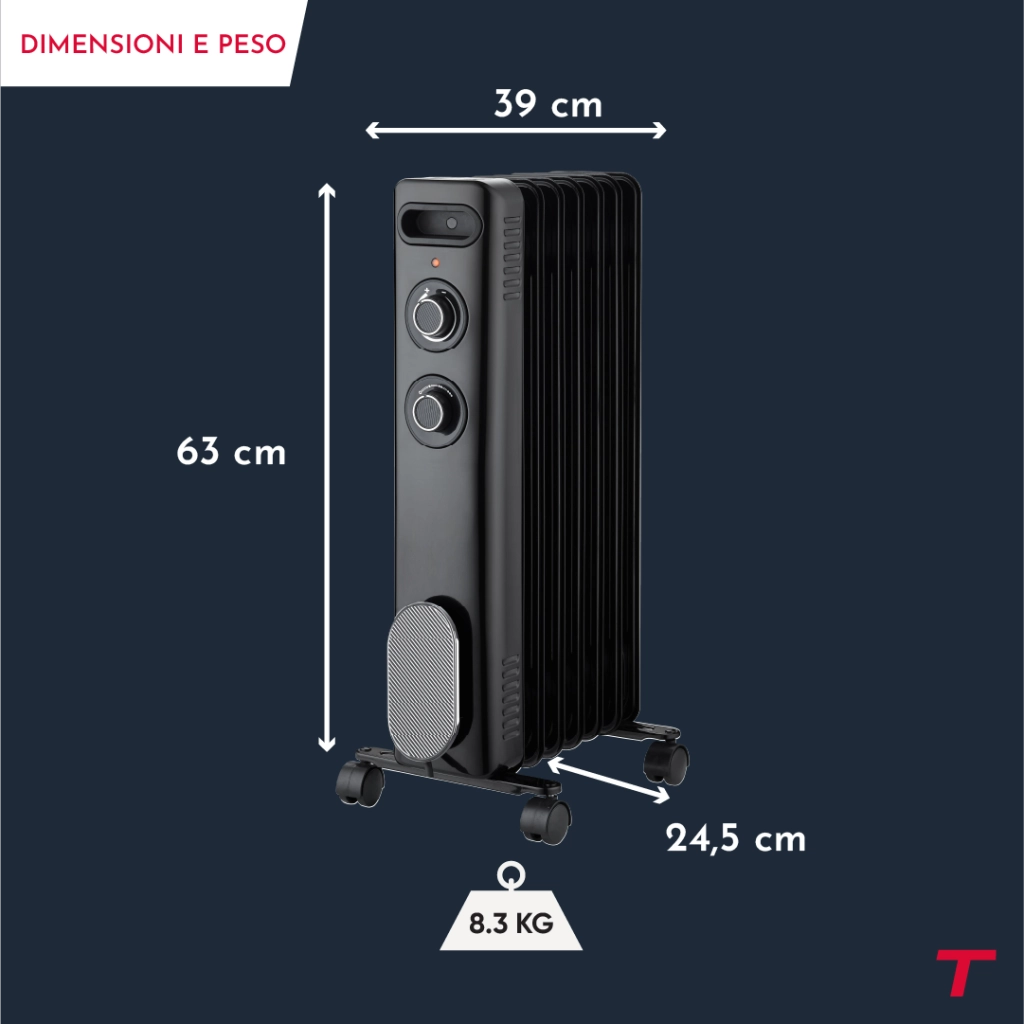 Radiatore portatile a olio nero Thomson CALISTA 2000W