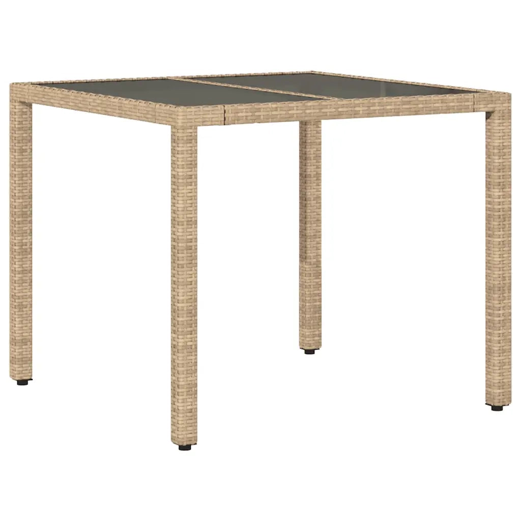 Tavolo da Giardino | Tavolino da esterno con Piano Vetro Beige 90x90x75 cm Polyrattan