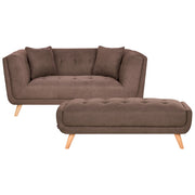 Divano a due posti in tessuto con poggiapiedi cuscini decorativi e gambe in legno trapuntatura decorativa stile retrò marrone scuro